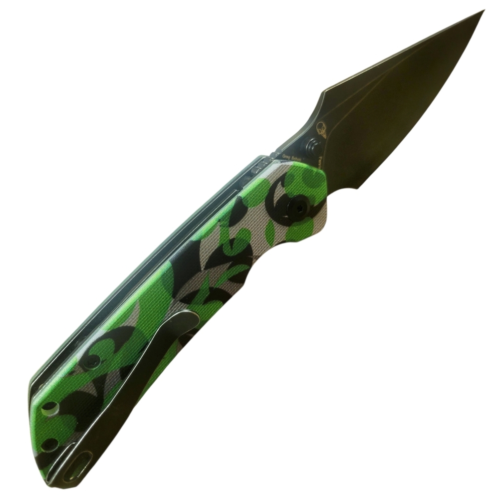 TENABLE // Fenrir: Button Linerlock Knife // Black D2 w G10 Jade Camo - Picture 9 of 10